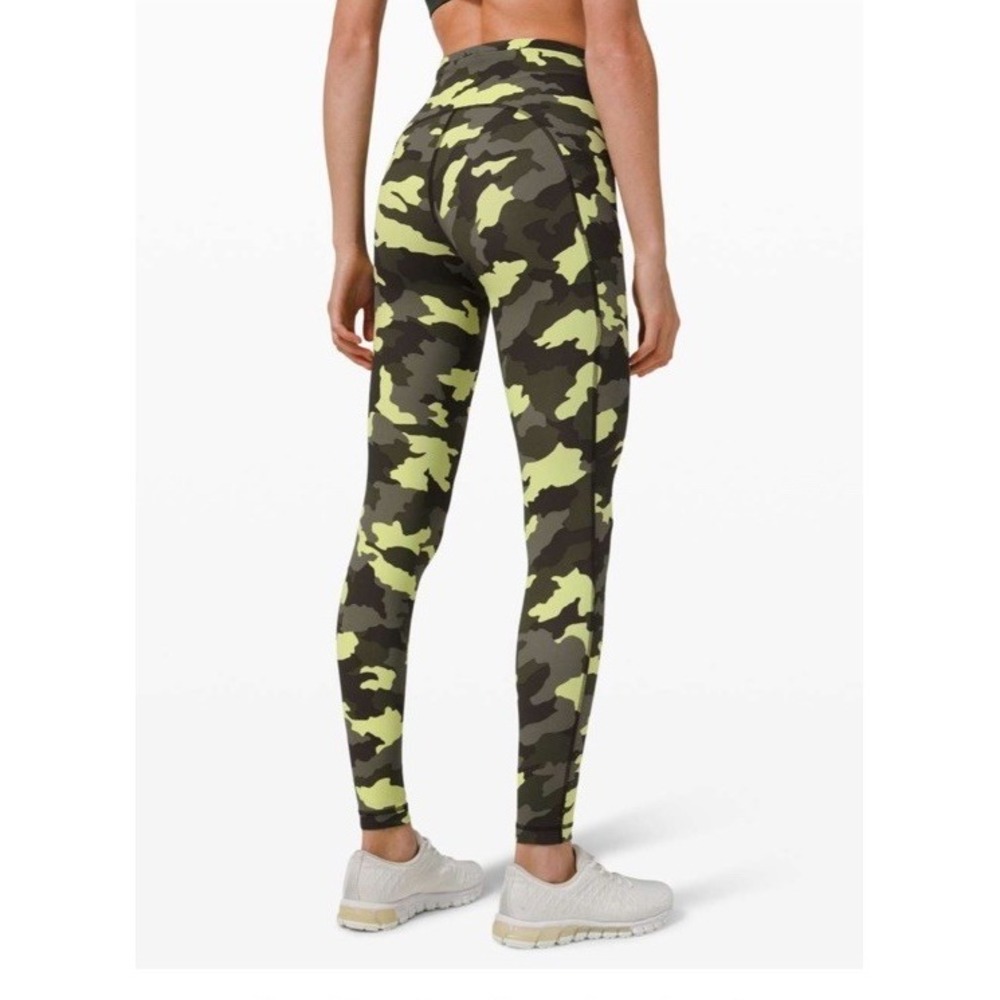 Lululemon Fast and Free Tight‎ Women 12 Camo Green NWOT High Rise Leggings Full - Picture 9 of 9